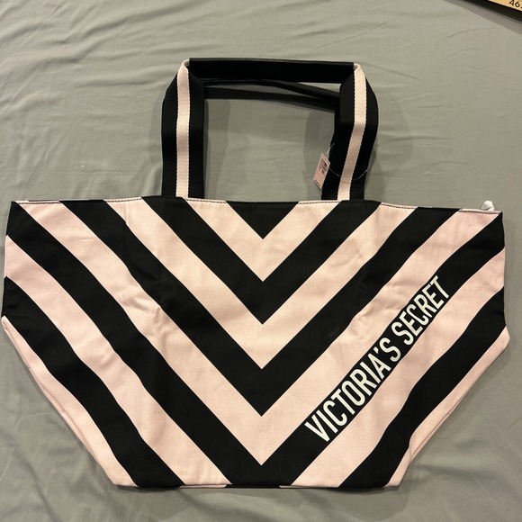 Victoria's Secret Handbags - VICTORIA'S SECRET PINK AND BLACK STRIPED ZIPPERED WEEKENDER TOTE BAG - NEW W/TAG